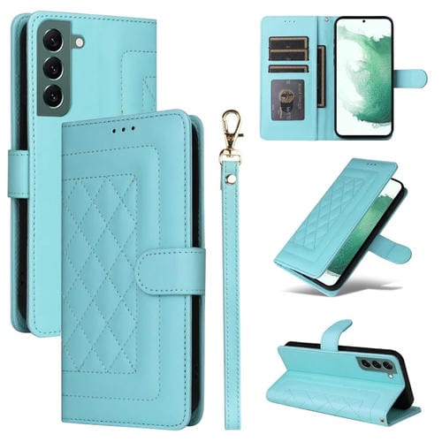 Estuche para Teléfono Samsung Galaxy S22 + 5G con Tapa de Cuero y Entramado de Diamantes (Verde Menta)