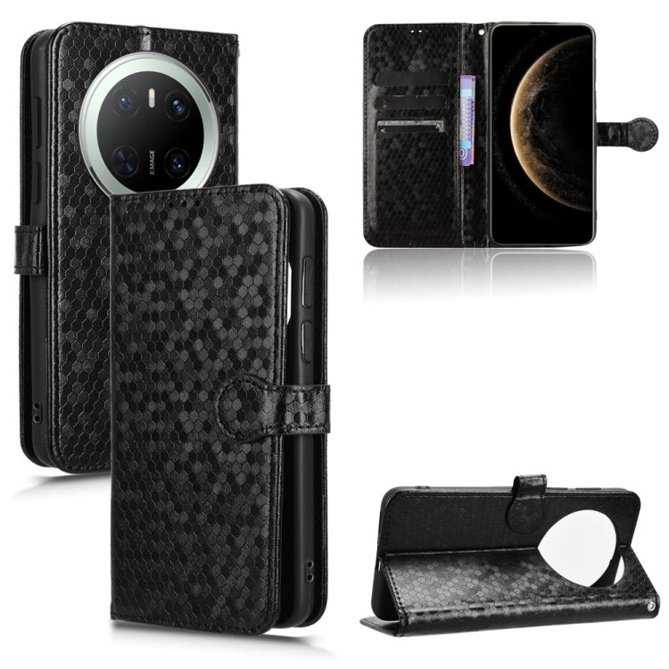 Funda de Cuero Huawei Mate 70 con Textura de Puntos en Forma de Panal (Negra)