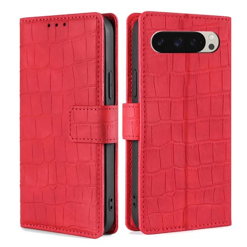 Funda de Piel con Cierre Magnético para Google Pixel 9 (Rojo) Diseño Cocodrilo