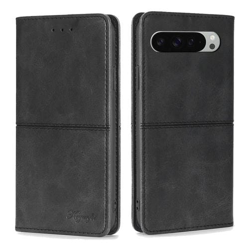 Funda de Cuero Magnética con Textura de Vaca para Google Pixel 9 Pro XL (Negra)