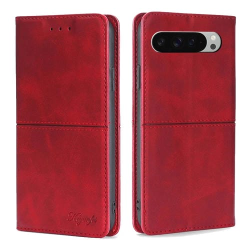 Funda Cuero Magnética Textura de Vaca para Google Pixel 9 Pro XL (Rojo)
