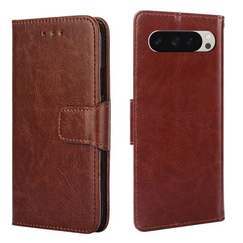 Funda de Cuero con Textura de Cristal para Google Pixel 9 (Marrón)
