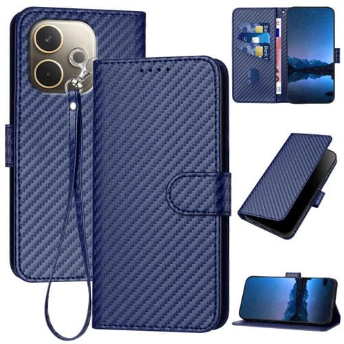 Funda de Cuero con Hebilla de Fibra de Carbono y Cordón para Oppo A5 Pro 5G Yx0070 (Azul Real)