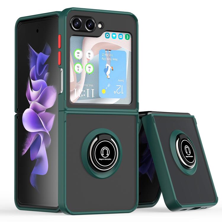 Funda de TPU + PC con anillo para Samsung Galaxy Z Flip5 Q Shadow 1 Series (verde oscuro)