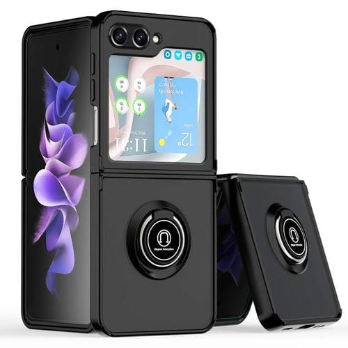 Funda de TPU + PC con anillo para Samsung Galaxy Z Flip5 Q Shadow 1 Series (Negro + Negro)