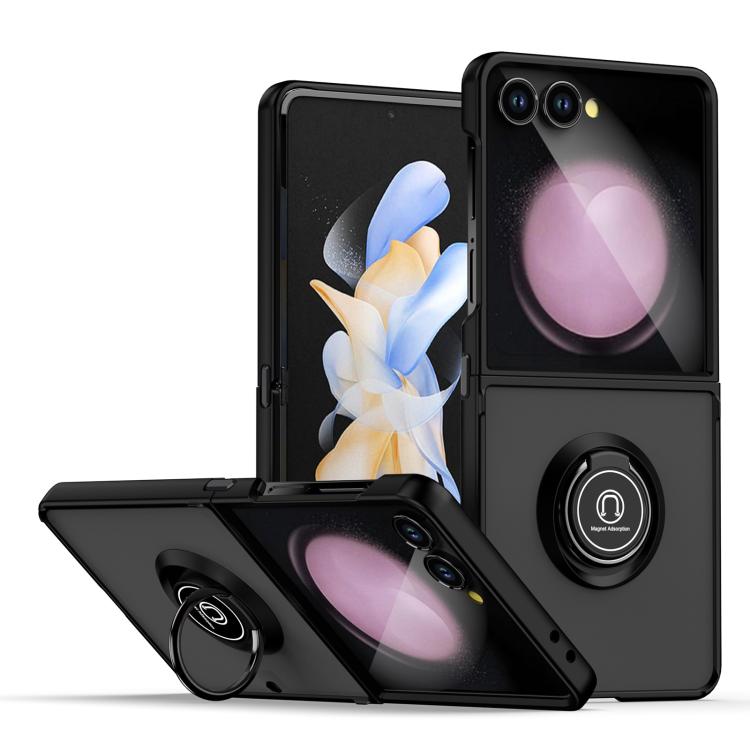 Funda de TPU + PC con anillo para Samsung Galaxy Z Flip7 Q Shadow 1 Series (Negro + Negro)