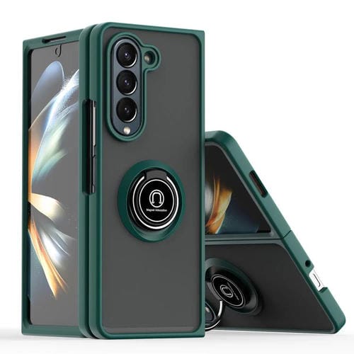 Funda de TPU + PC con anillo para Samsung Galaxy Z Fold5 Q Shadow 1 Series (verde oscuro)