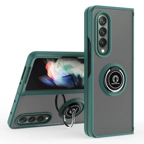 Funda de TPU + PC con anillo para Samsung Galaxy Z Fold4 Q Shadow 1 Series (verde oscuro)