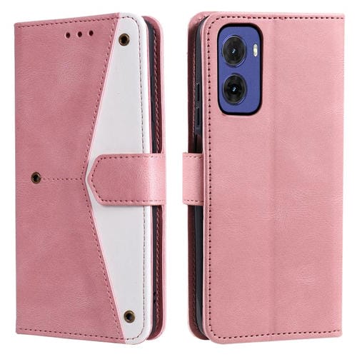 Funda de Piel de Becerro para Motorola Moto G05 con Textura y Costuras efecto Uñas (Oro Rosa)
