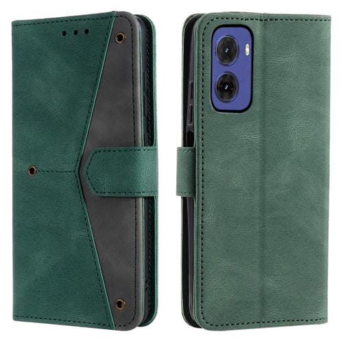 Funda de Piel de Becerro para Motorola Moto G05 con Costuras Efecto Uñas (Verde)