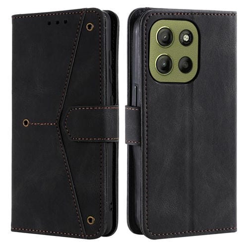 Funda de Piel de Becerro con Costuras para Motorola Moto G15 (Negro)