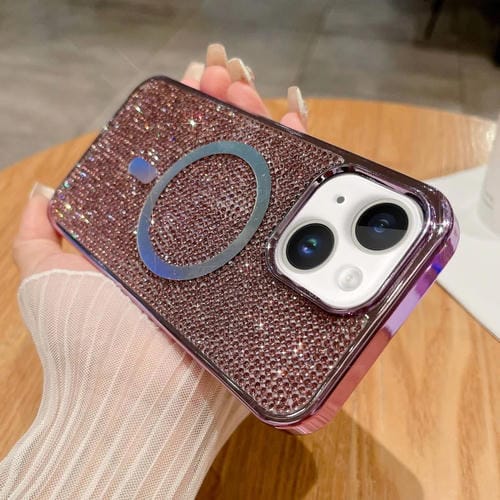 Funda para Teléfono iPhone 15 Magsafe Chapada en Diamantes (Púrpura) - MOVILSTORE