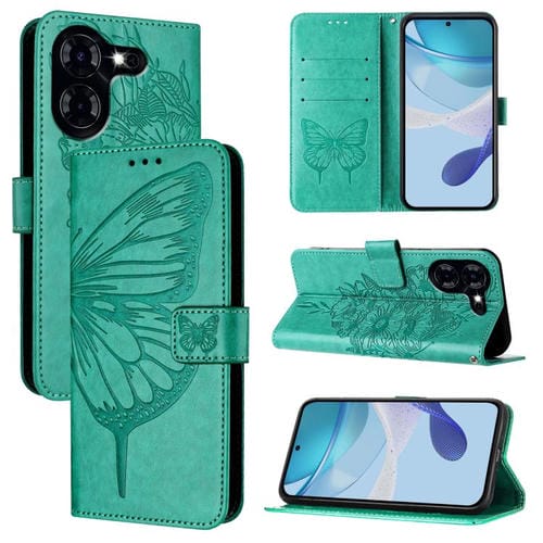 Funda de piel con diseño de mariposa en relieve para Tecno Pova 5 4G (verde)