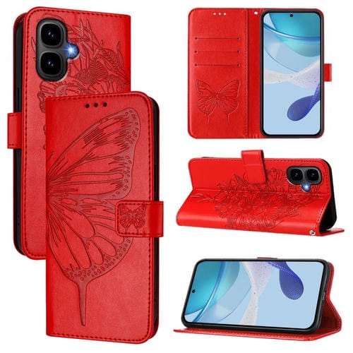 Funda de cuero con relieve de mariposa para Infinix Smart 10 4G / Tecno Pop 10 (roja)