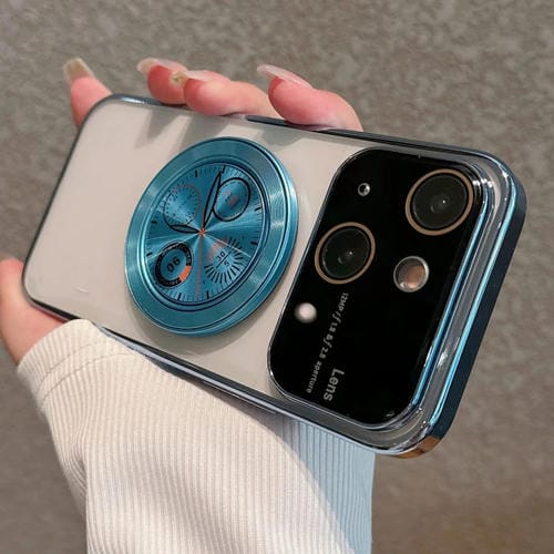 Caja de Teléfono para PC iPhone 15 con Soporte Ventana Grande Galvanizada (Azul) - MOVILSTORE