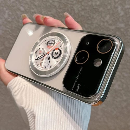 Caja de Teléfono para PC para iPhone 15 con Soporte y Ventana Grande Galvanizada (Plateada) - MOVILSTORE