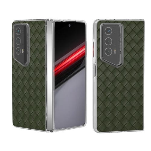 Funda de Teléfono Porsche para Honor Magic V2 Rsr con Marco Transparente de PU y Textura Tejida (Verde)