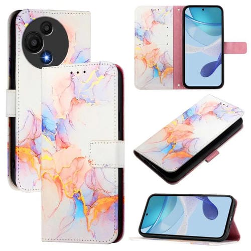 Funda de cuero con tapa y diseño de mármol para TCL 605/6SE PT003 (Galaxy Marble White)