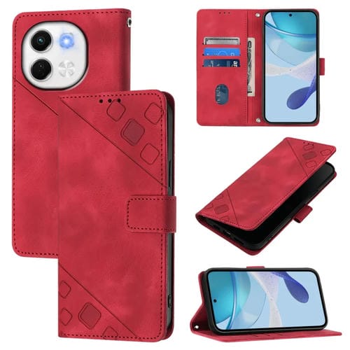 Funda de Piel con Relieve para Tecno Spark 30 5G y Pova 6 Neo 5G (Roja)