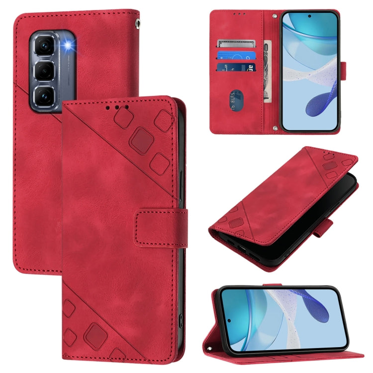 Funda de Cuero con Relieve y Tacto de Piel para Infinix Hot 50 Pro+ 4G (Roja)