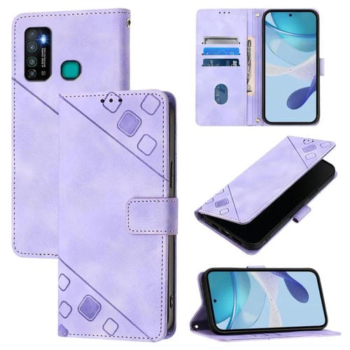 Funda de Cuero con Relieve para Teléfono Infinix Hot 9 y Hot 9 Pro (Morado Claro)