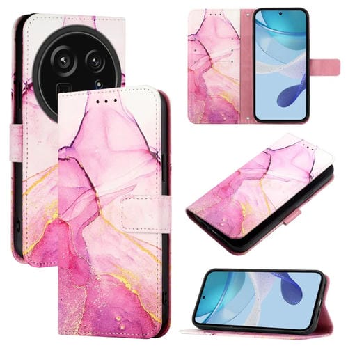 Funda de Cuero con Tapa para Sharp Aquos R9 Pro Sh-54E Diseño Mármol (Rosa, Morado y Dorado)