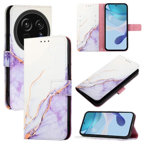Funda de Cuero con Tapa para Sharp Aquos R9 Pro Sh-54E Pt003 con Diseño Mármol (Blanco y Morado)
