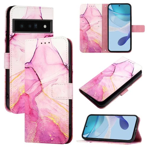 Funda para Google Pixel 6 Pro Pt003 de Cuero con Tapa y Patrón de Mármol (Rosa, Morado y Dorado)
