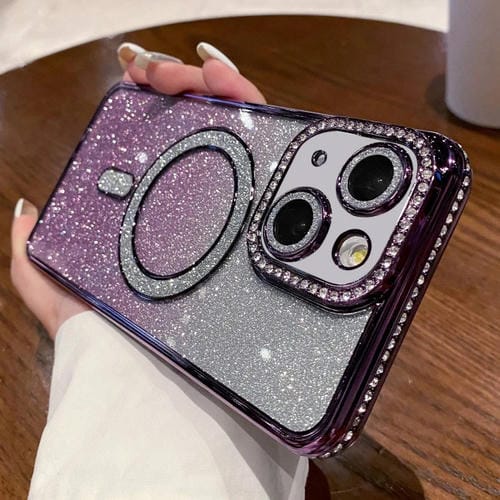 Estuche para iPhone 15 Magsafe Chapado en Brillo con Degradado de Diamante (Púrpura) - MOVILSTORE