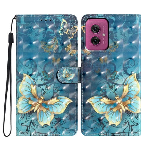 Funda de Cuero para Motorola Moto G55 con Patrón 3D Mariposa (Negro)