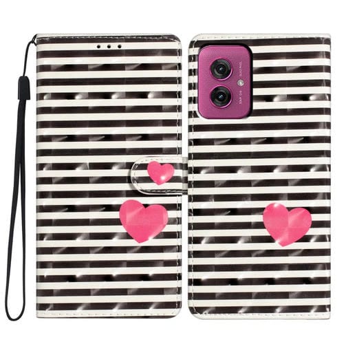 Funda de Cuero para Motorola Moto G55 con Patrón 3D Corazón Rayado