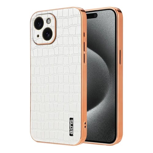 Funda para Teléfono Azns para iPhone 15 Cobertura Total Textura de Cocodrilo Marco Galvanizado (Blanco) - MOVILSTORE