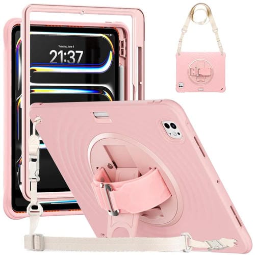 Funda híbrida de silicona con soporte giratorio para iPad Pro 13 (2024) (Rosa)