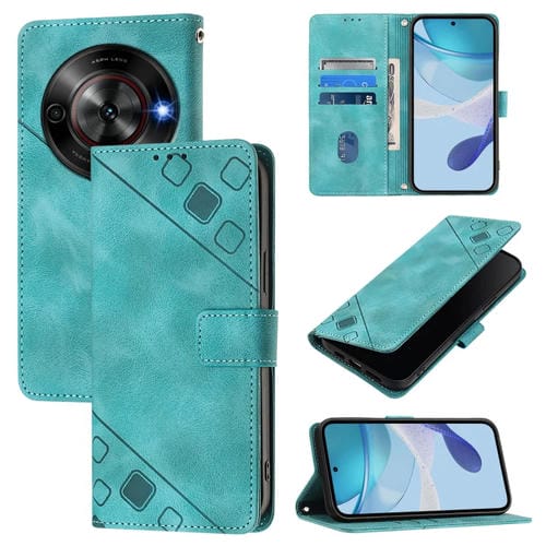 Funda de Cuero con Relieve y Tacto de Piel para ZTE Blade A75 5G y Nubia Focus 5G (Verde)