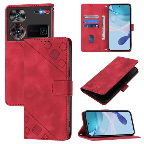 Funda de Piel con Relieve para Teléfono ZTE Nubia Z60 Ultra (Roja)