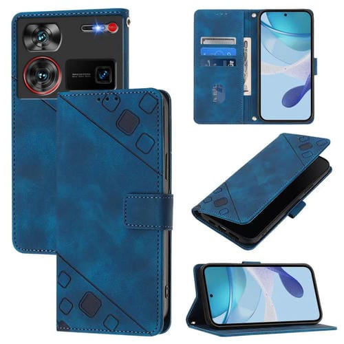 Funda de Piel con Relieve para Teléfono ZTE Nubia Z60 Ultra (Azul)