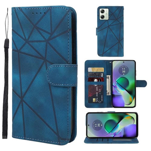 Funda de Cuero para Motorola Moto G54 con Líneas Geométricas y Tacto Suave (Azul)