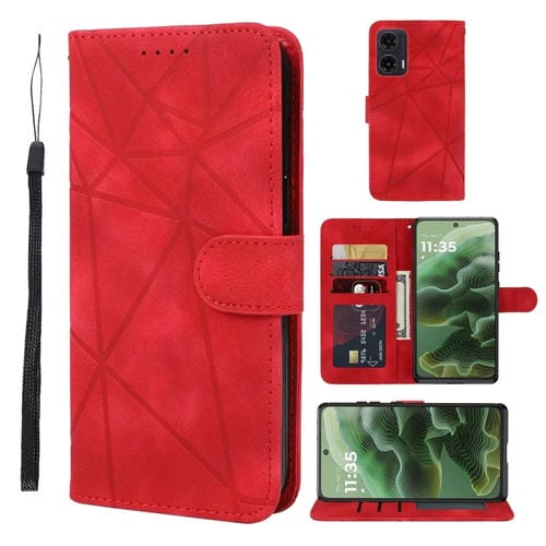 Funda de Cuero para Motorola Moto G35 con Líneas Geométricas y Tacto Suave (Rojo)