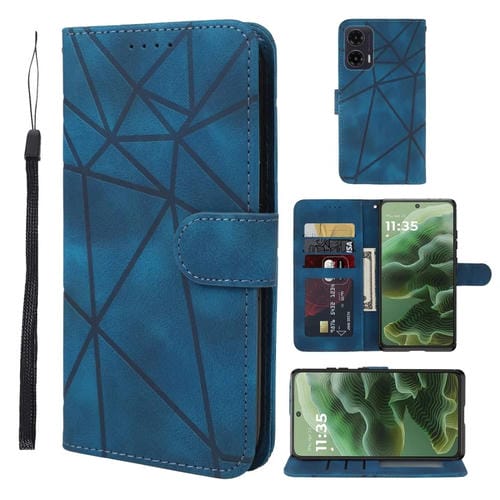 Funda de Cuero Motorola Moto G35 Líneas Geométricas Tacto Suave (Azul)