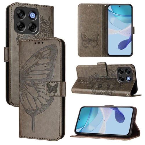 Funda de Cuero ZTE Blade V70 Vita/V70 Diseño Mariposa En Relieve (Gris)