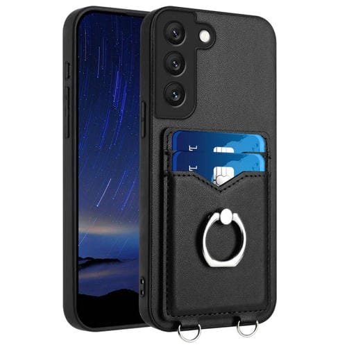 Estuche para Teléfono Samsung Galaxy S22 + 5G R20 con Soporte para Tarjeta y Anillo (Negro)