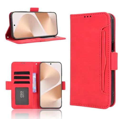 Funda de piel con textura de becerro para Huawei Pura 80 5G, con ranuras para tarjetas (roja)