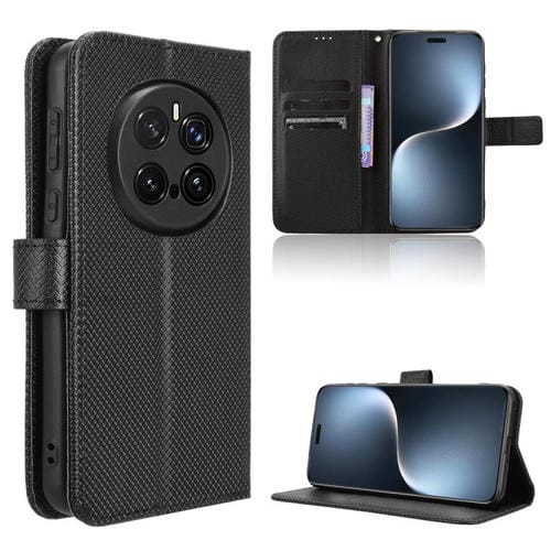 Funda de Cuero con Textura de Diamante para Honor Magic7 Pro (Negra)