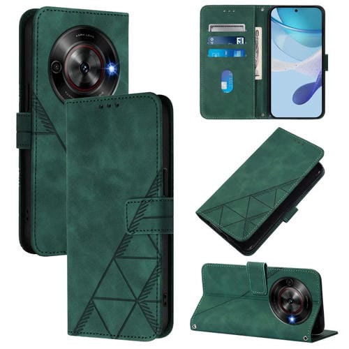 Funda de Cuero con Tapa y Relieve 3D para ZTE Blade A75 5G Nubia Focus (Verde)