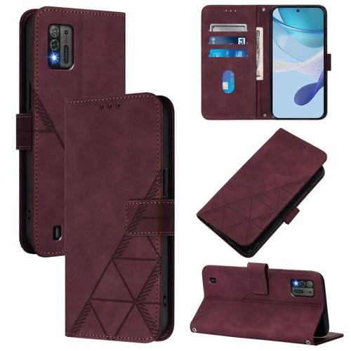 Funda de cuero con tapa y relieve 3D para ZTE Blade A52 Lite (rojo vino)