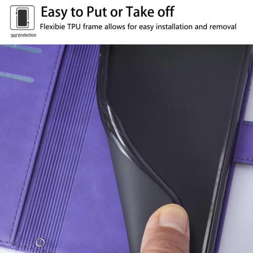 Funda de cuero con tapa y relieve 3D para ZTE Blade A52 Lite (morado)
