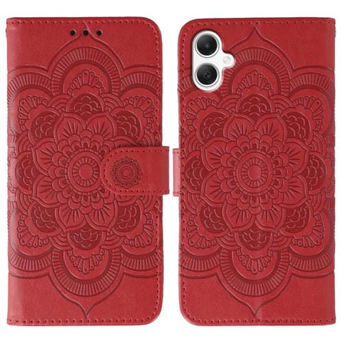 Funda de cuero con estampado de mandala y sol para Samsung Galaxy A05 (roja)