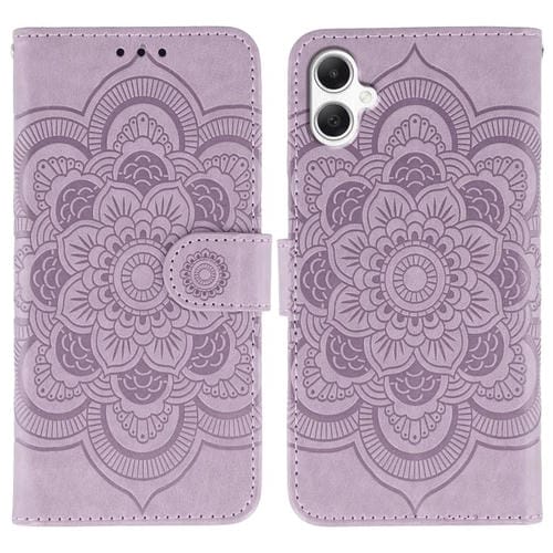Funda de cuero con estampado de mandala y sol para Samsung Galaxy A05 (morado)