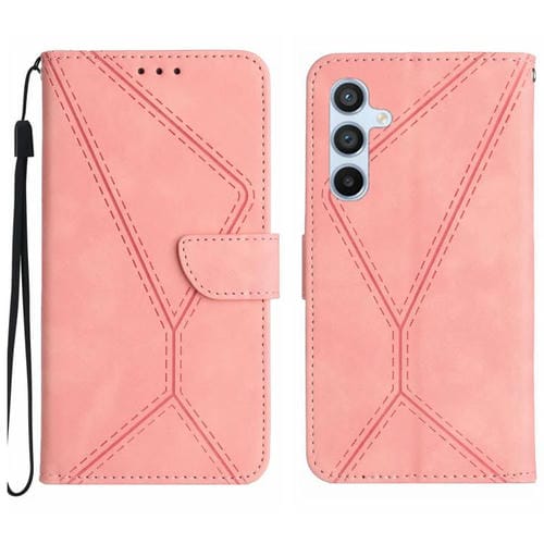 Funda de cuero con relieve y costuras para Samsung Galaxy S25 FE 5G (rosa)