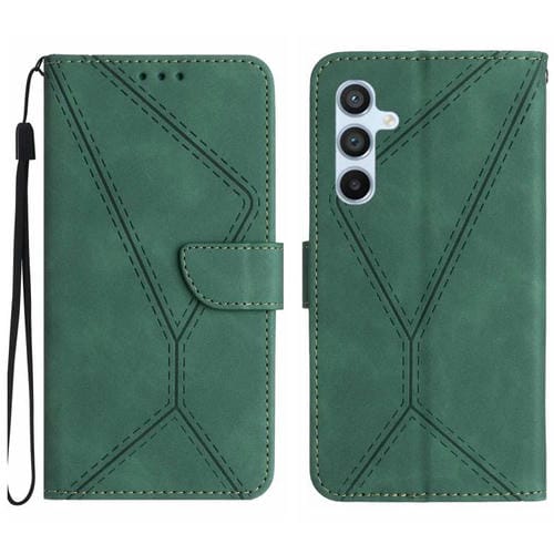 Funda de cuero con relieve y costuras para Samsung Galaxy S25 FE 5G (verde)
